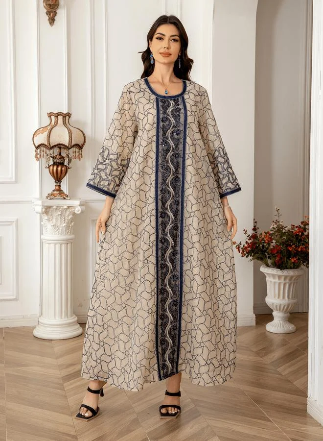 تايك تو جلابية نسيج بارز بتفاصيل رقع الترتر وقصة واسعة